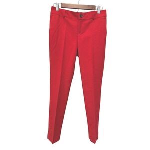 Banana Republic Camden Career Pants Red Geometric Textured Flat Front Sz 0 NEW